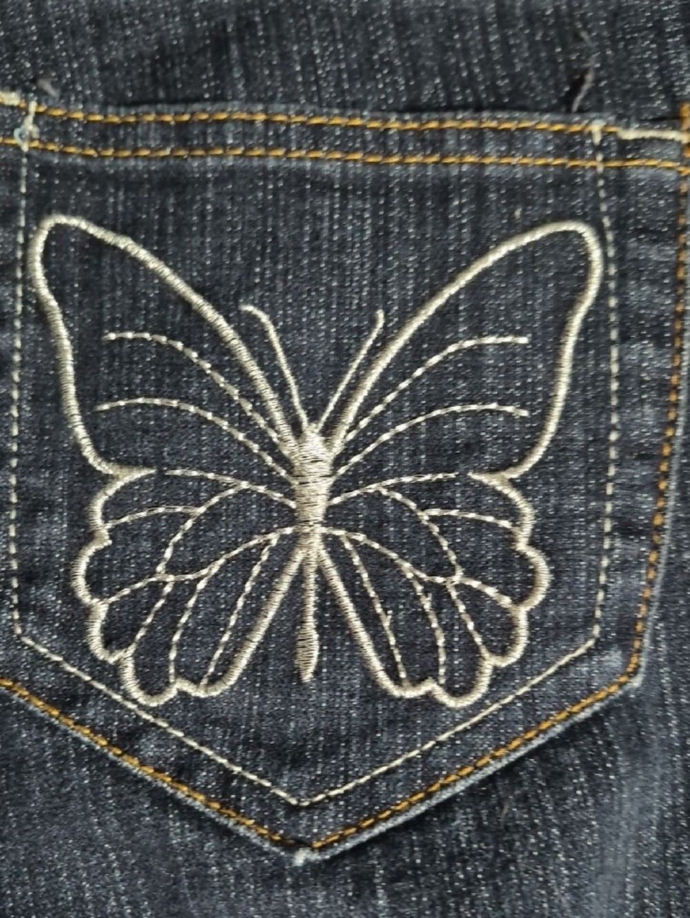 Vintage BiBi Dark Blue Bootcut Jeans with White Butterfly Pocket Embroidery - Picture 6 of 8